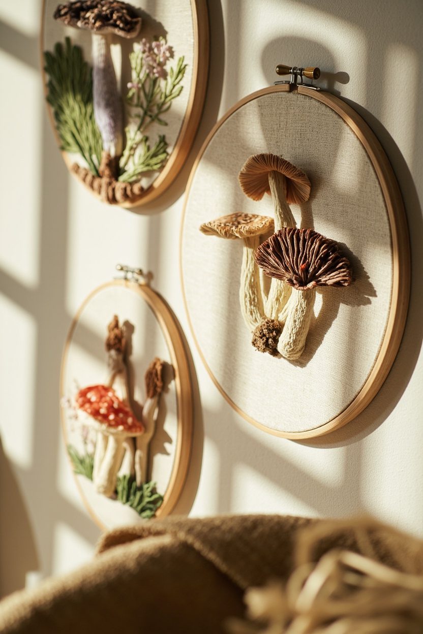 Botanical Mushroom Embroidery Hoops