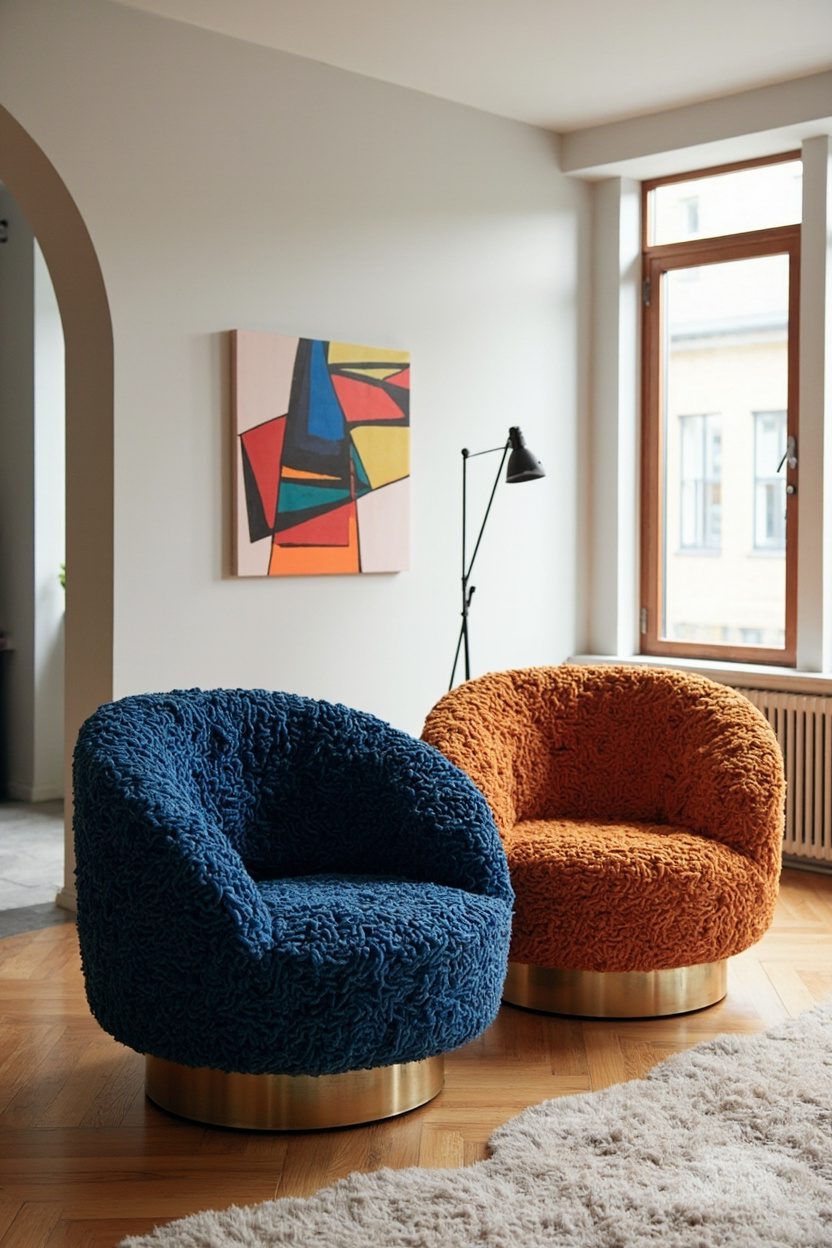 Bouclé Accent Chairs In Bold Hues