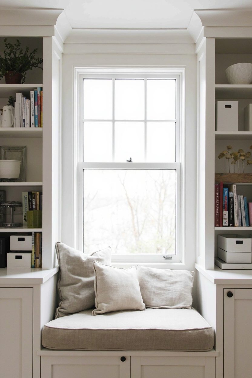 Built-In Shelving Around Window Nook
