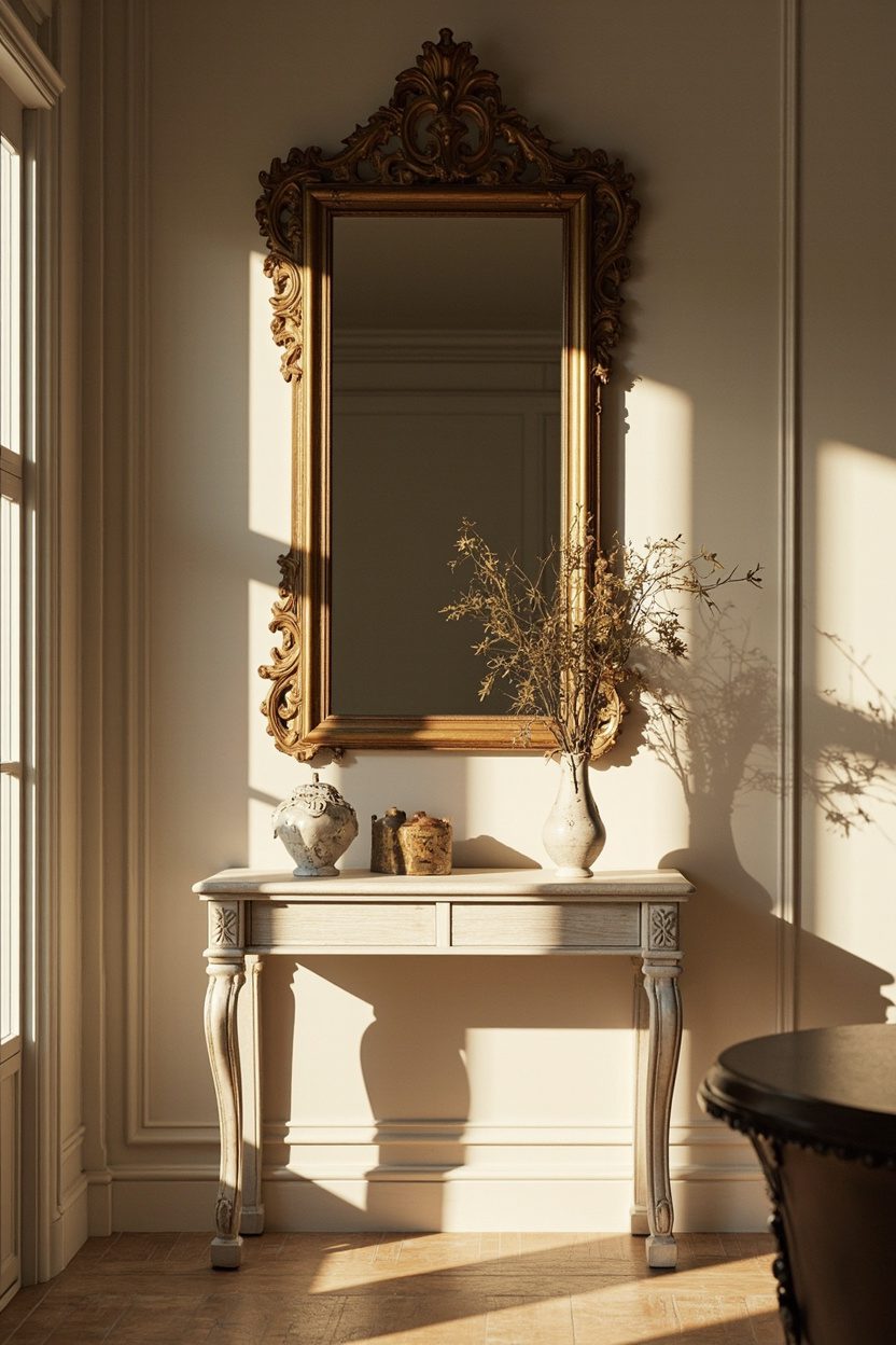 Cerused Wood Console With Gilt Mirror