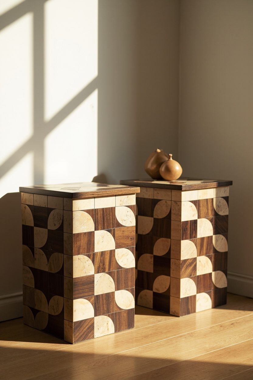 Checkerboard Inlay Accent Tables