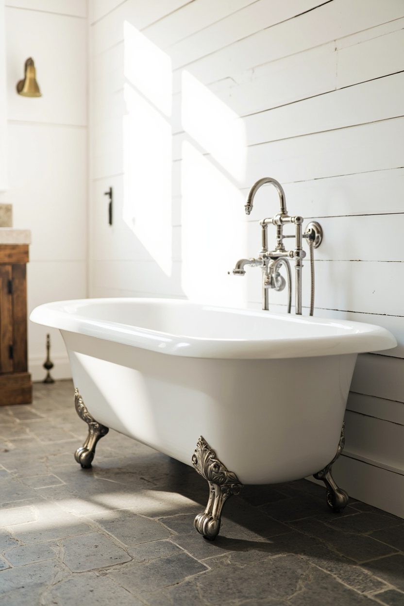 Clawfoot tubs against shiplap walls