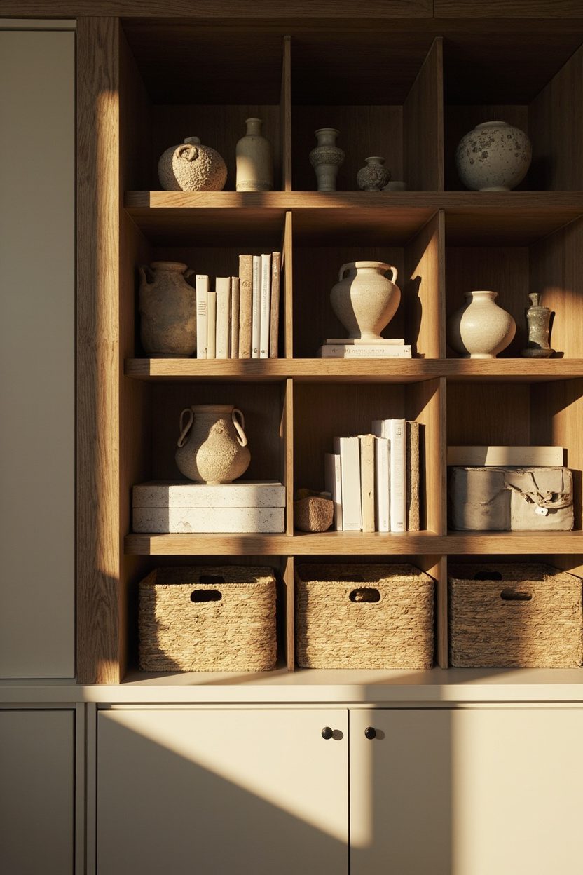 Collected decor on open shelves
