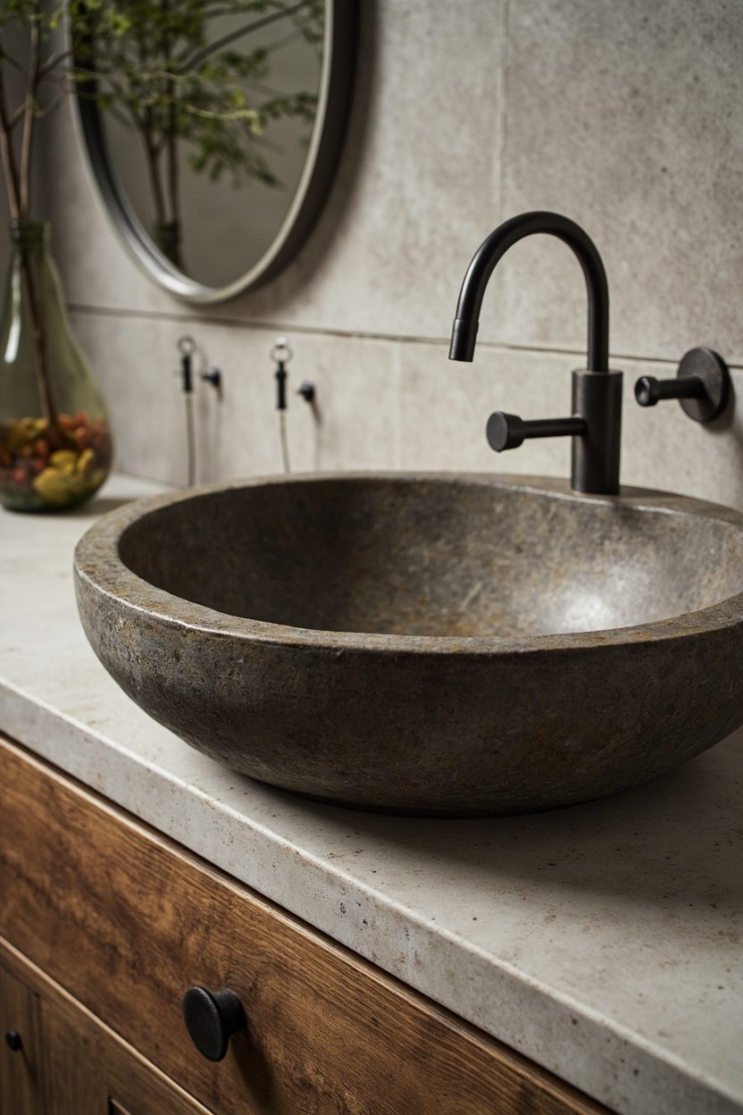 Concrete sink basins, rustic patina