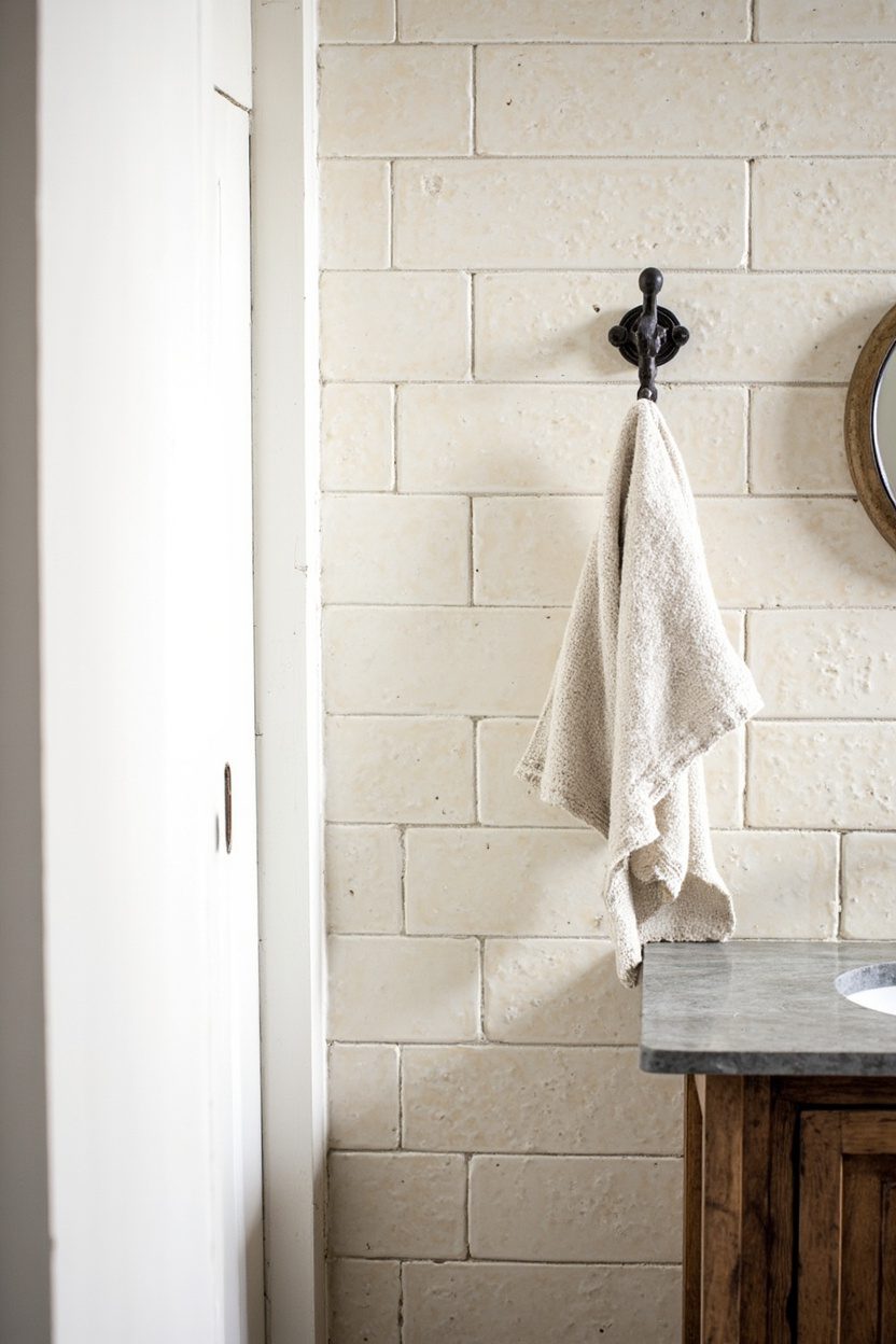 Cream zellige with forged hooks