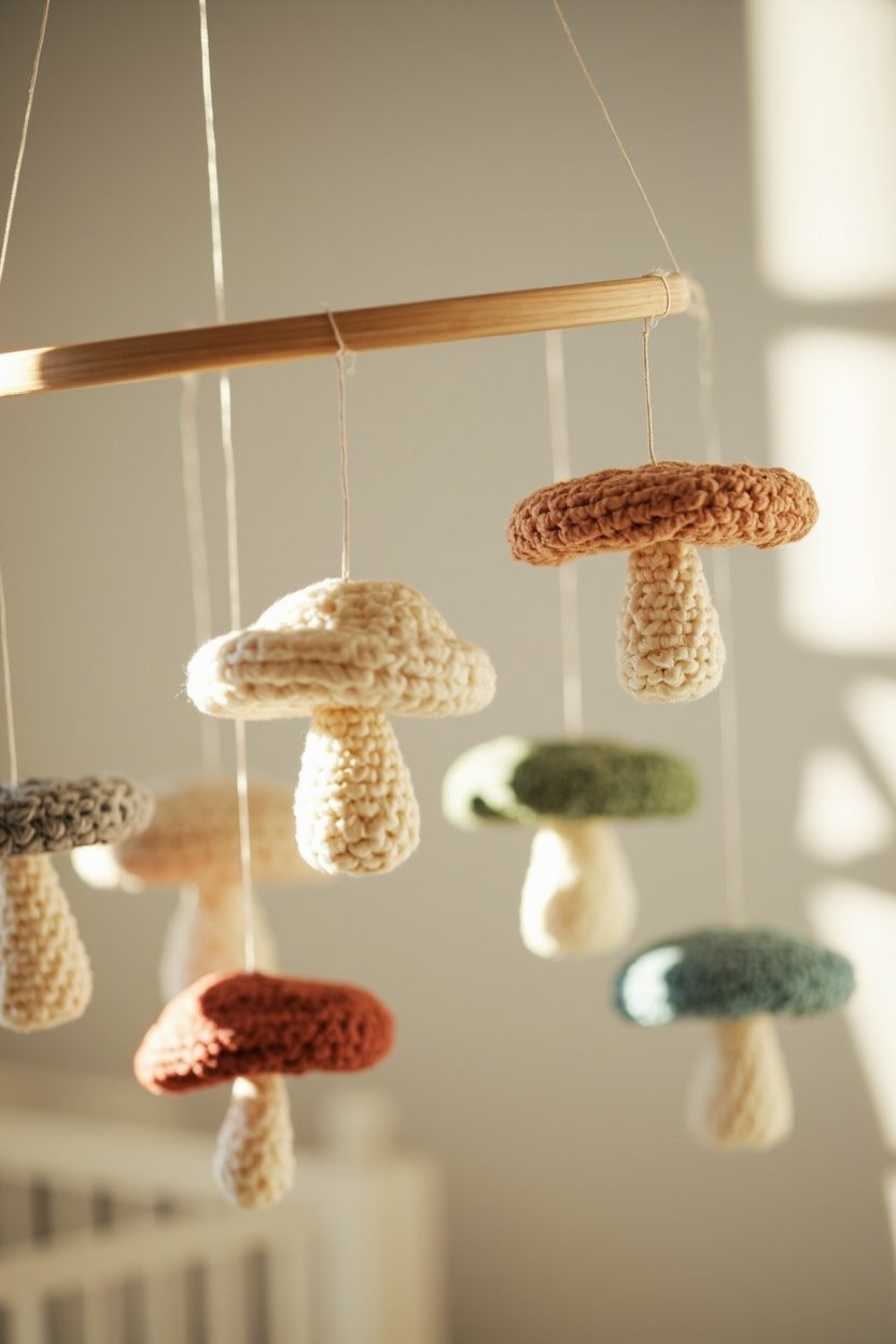 Crocheted Mushroom Nursery Mobiles