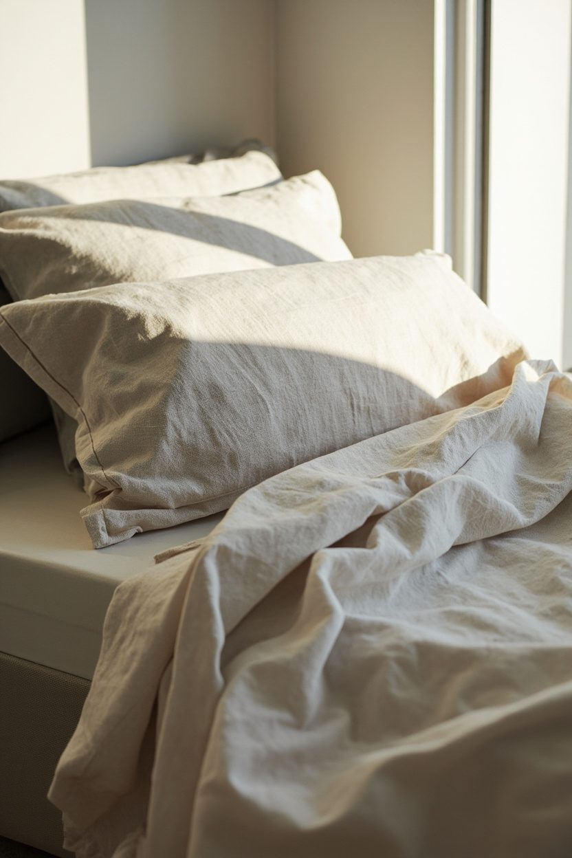 Flax Linen Euros on Platform Bed