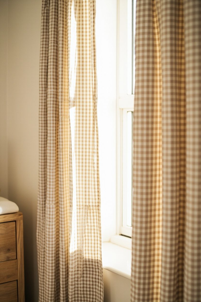 Gingham curtains and blackout liner