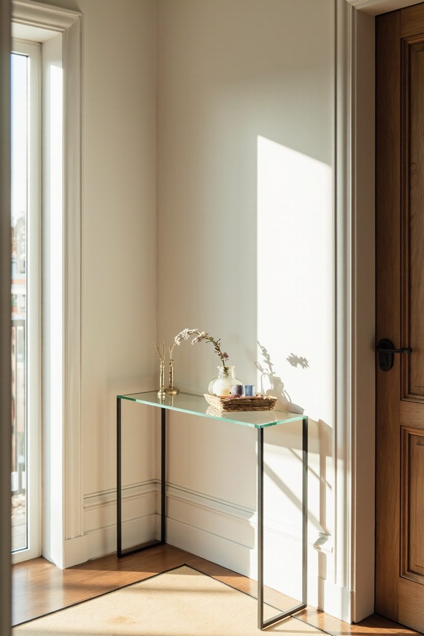 Glass-Top Thin Entryway Table