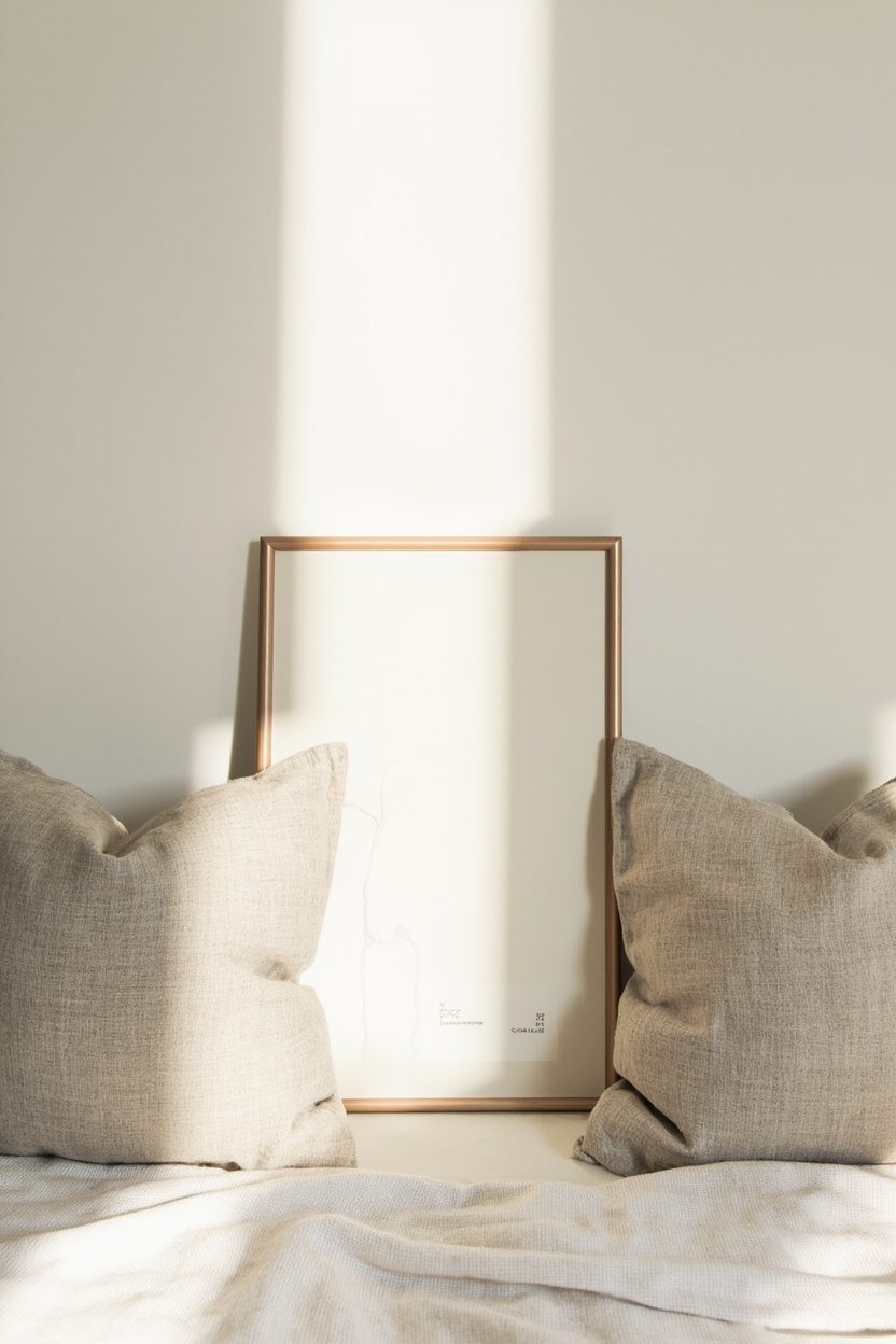 Greige Pillows Framing Artwork