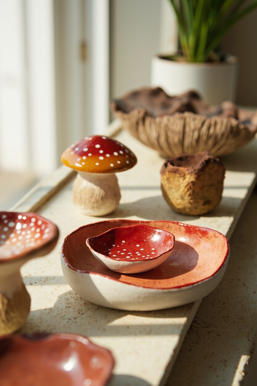 Hand-Painted Mushroom Trinket Dishes