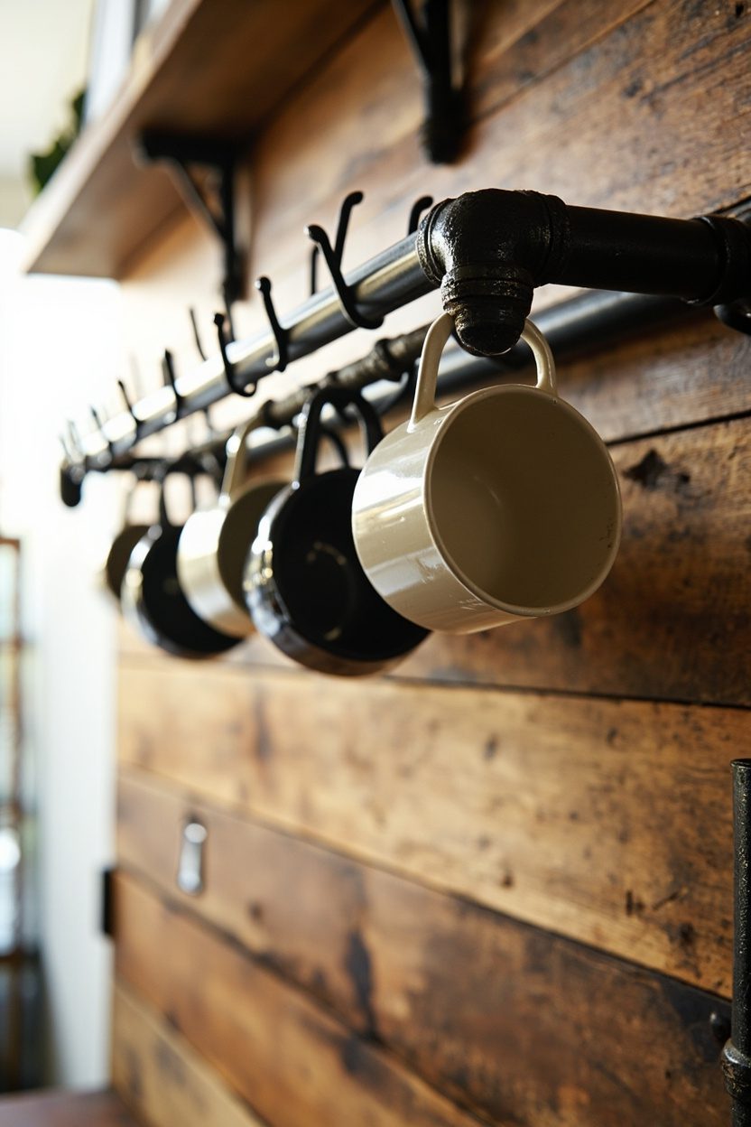 Industrial Pipe Mug Rack Feature