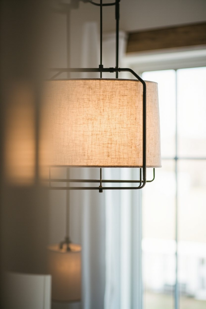 Iron lighting with linen shade