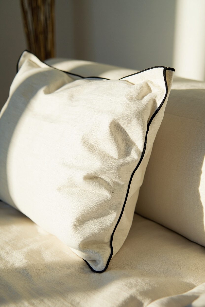 Ivory Cotton Slub with Black Piping