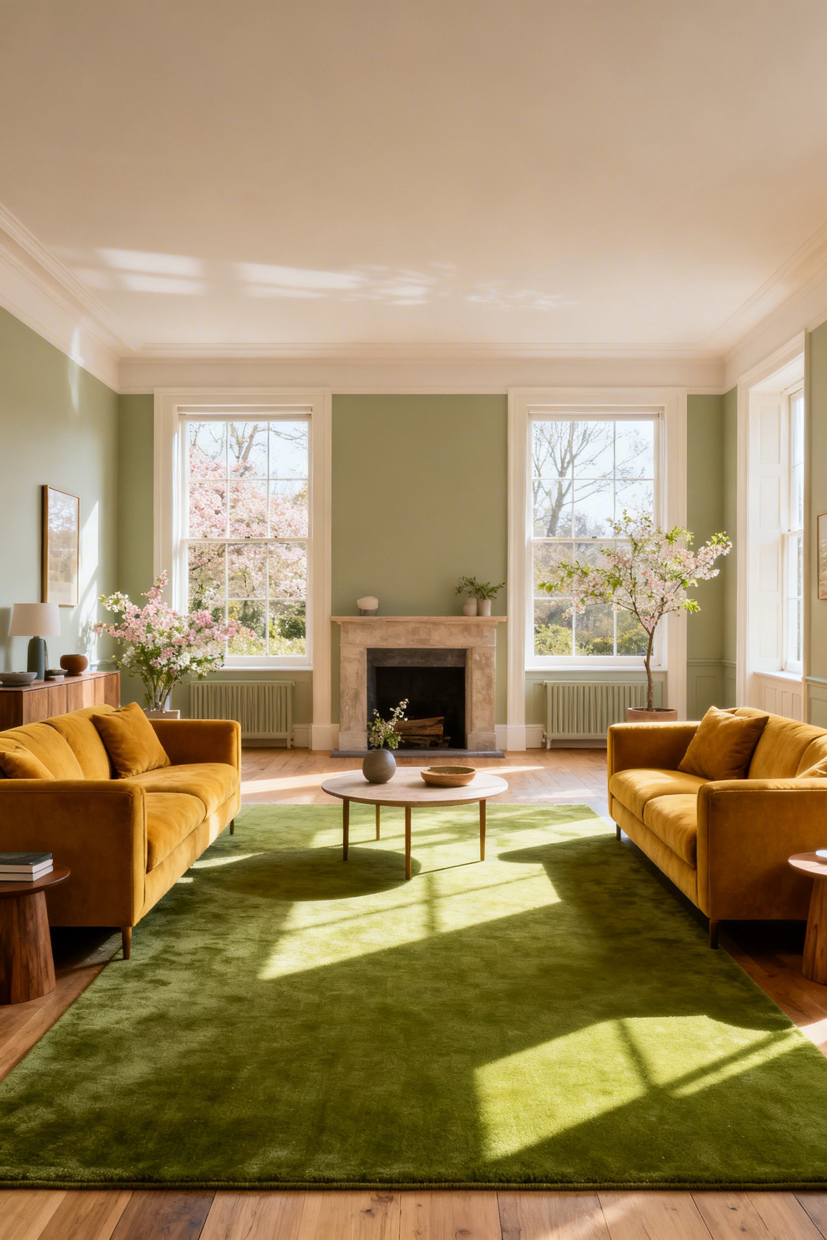 Kelly Green Rugs, Ochre Sofas