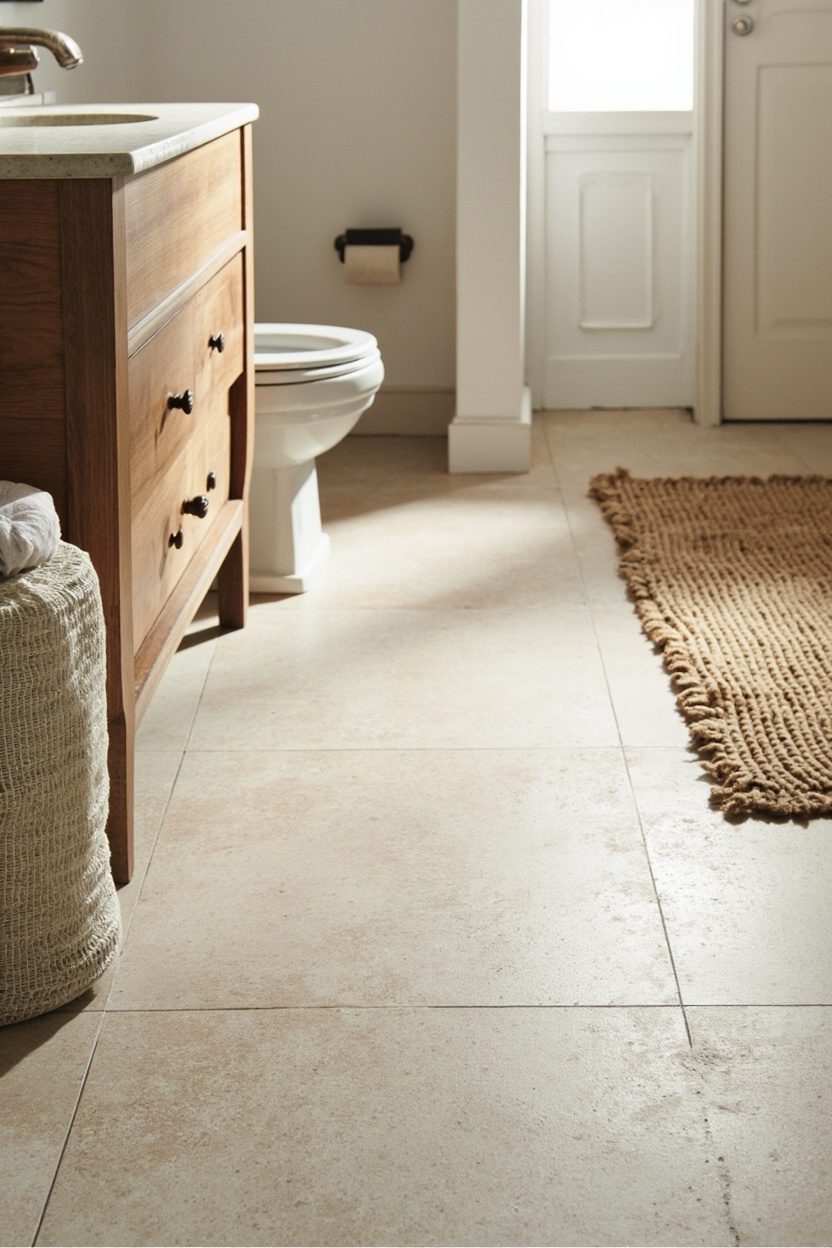 Limestone floors with woven jute