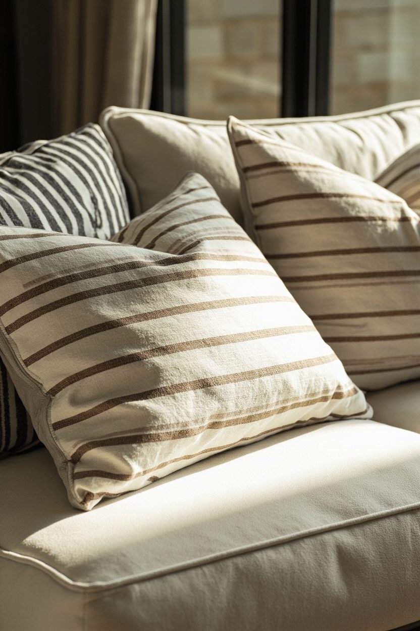 Linen Stripes on Modern Sofa