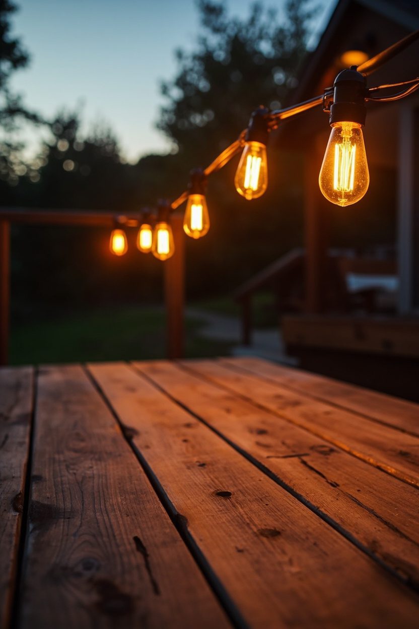 Low Deck with Warm Edison String Lights
