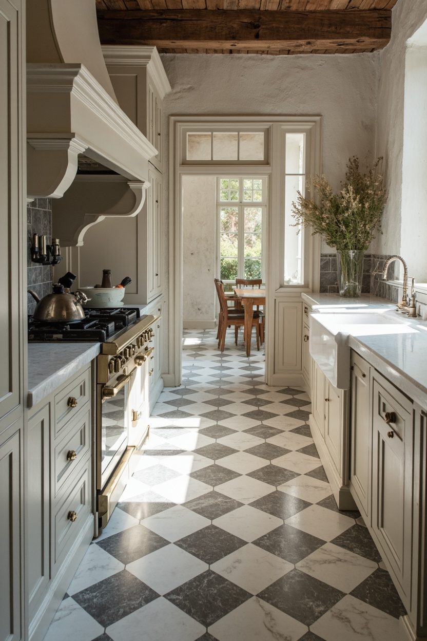 Marble Checkered Kitchen Floors