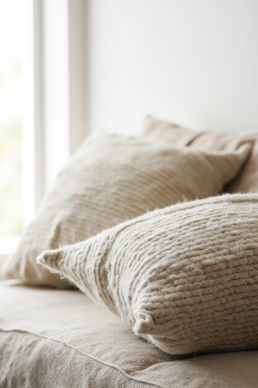 Minimalist Pillow Decor in Ecru Wool