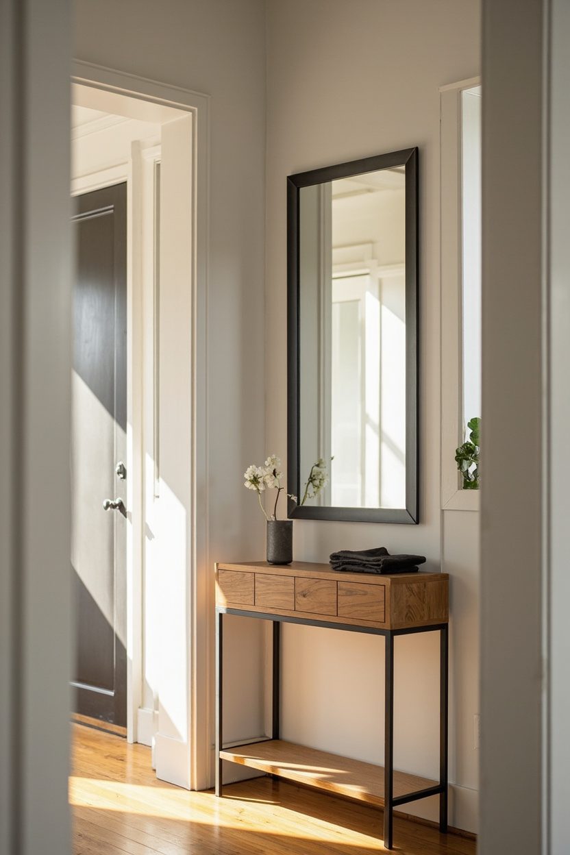 Mirror-Paired Thin Entryway Table