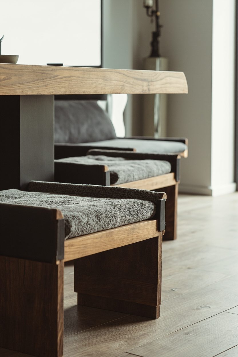 Mixed-Material Dining Bench Seating