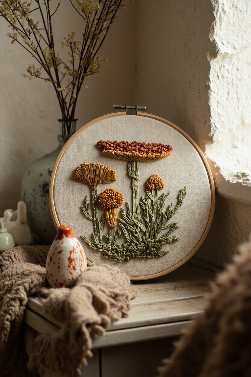 Mushroom Embroidery and Needlepoint