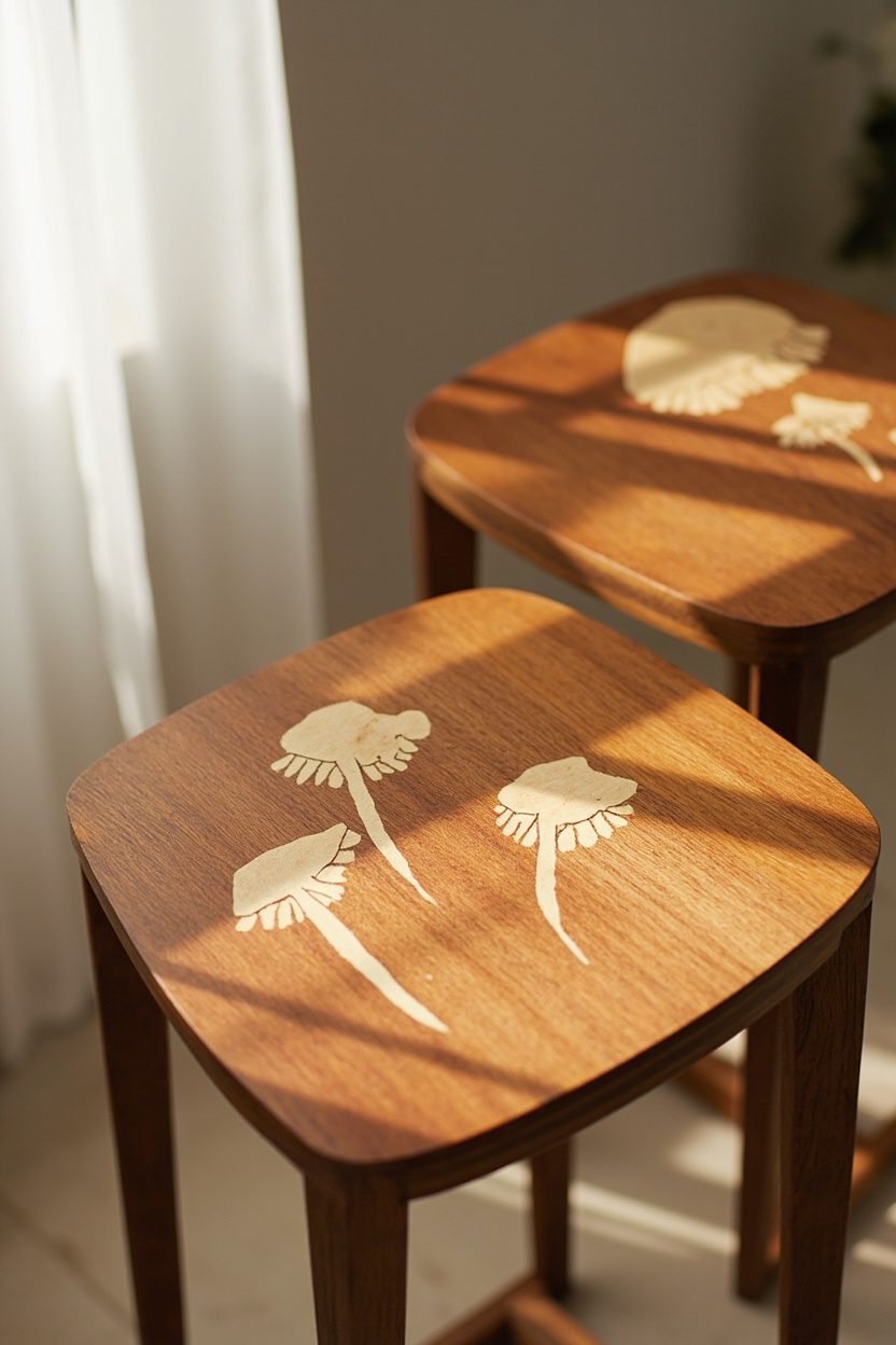Mushroom-Inlay Side Tables