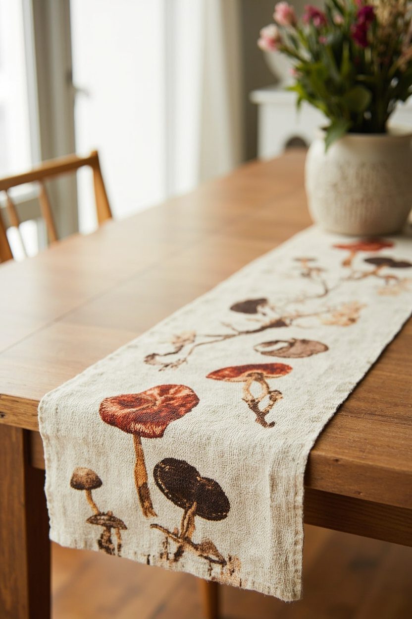 Mushroom Print Cotton Table Runners