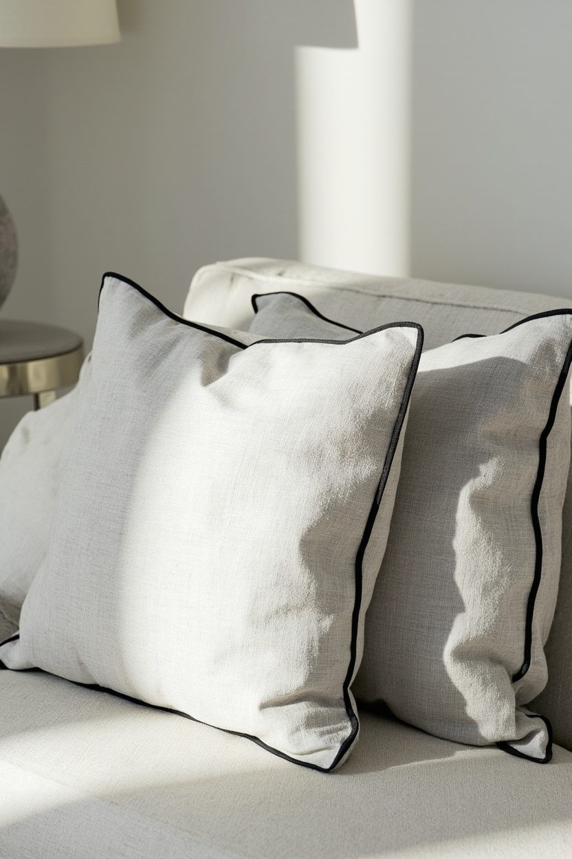 Pale Grey Pillows, High Contrast Trim