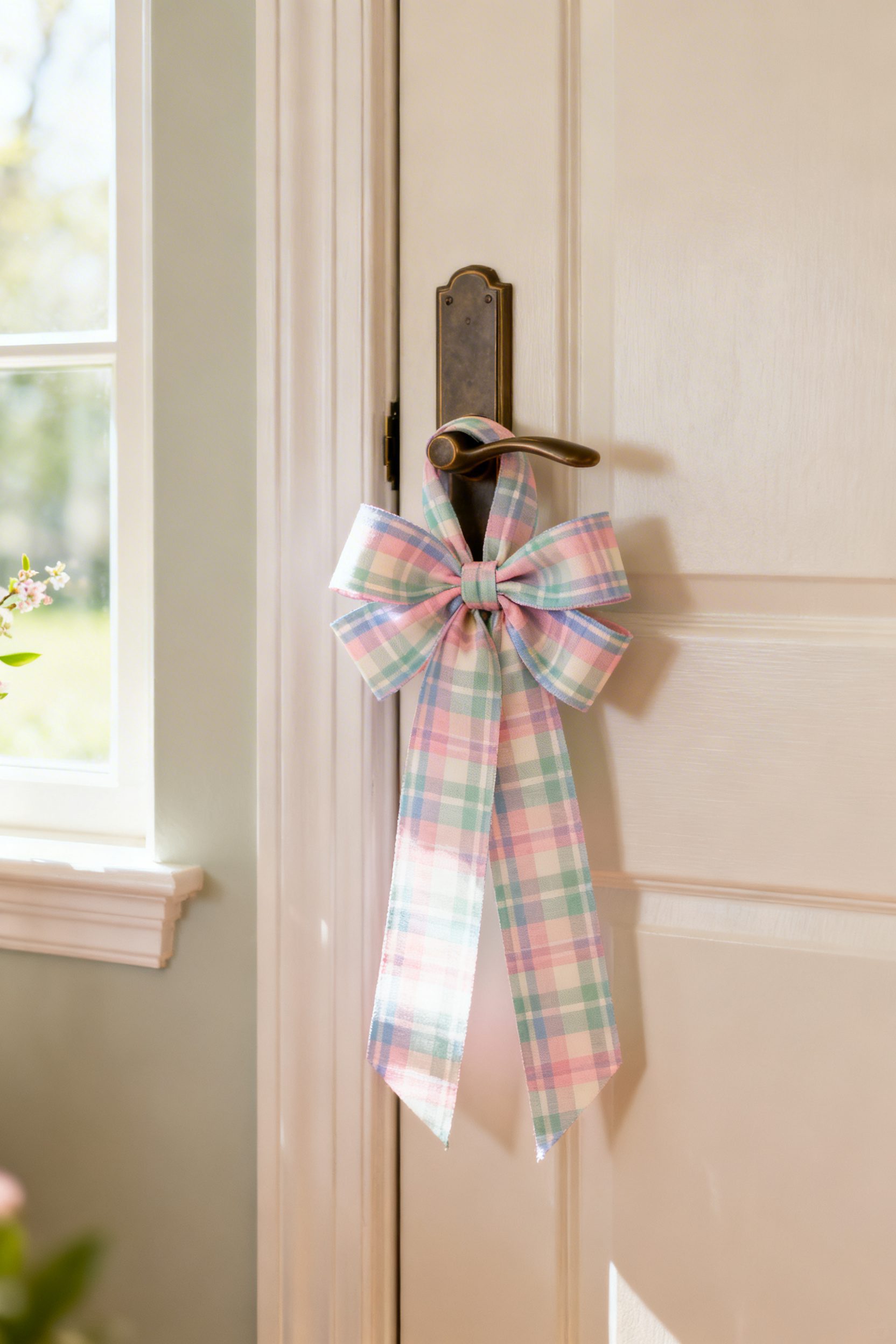 Pastel Plaid Ribbon Door Hanger