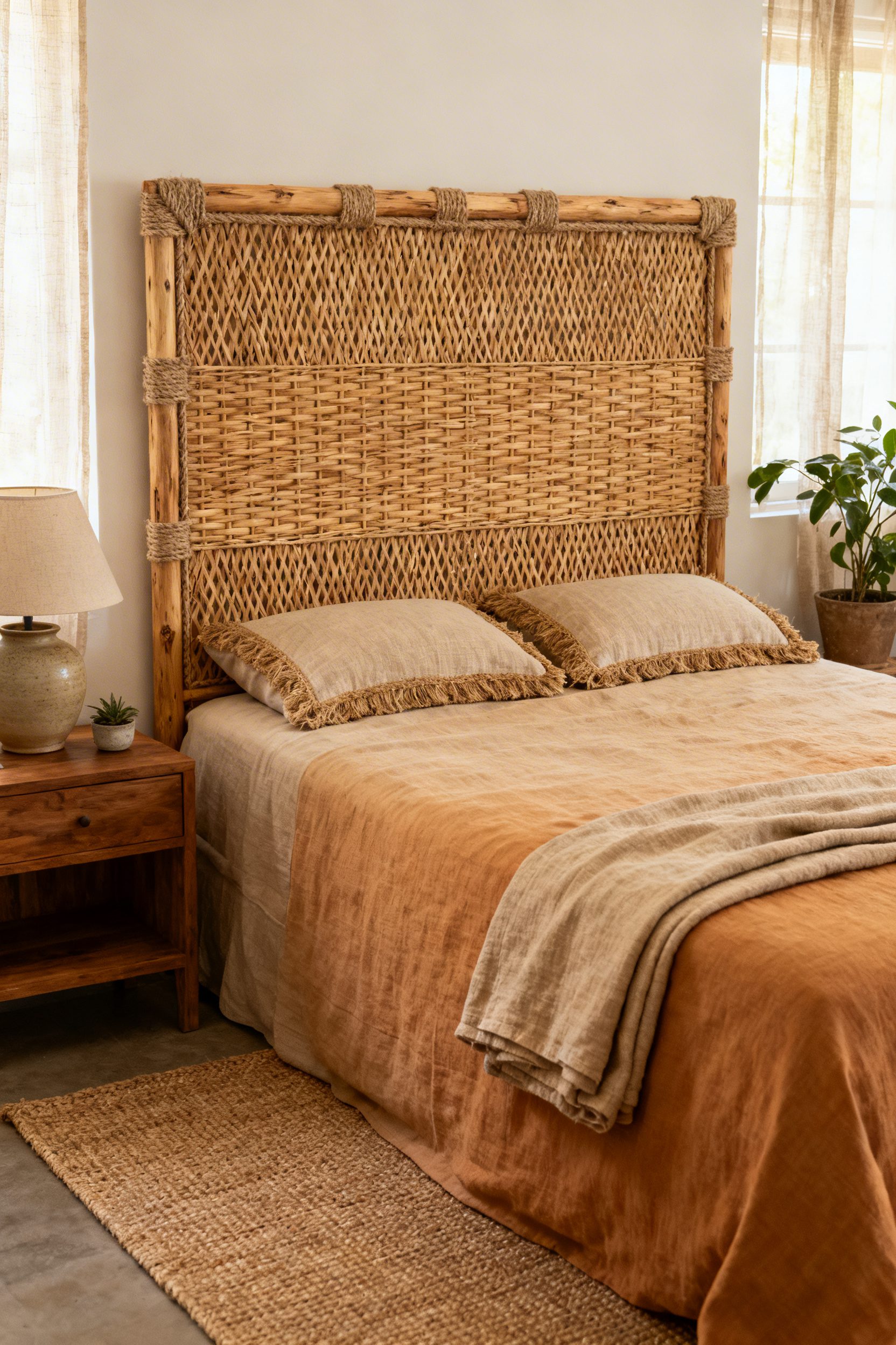 Rattan Headboard With Jute