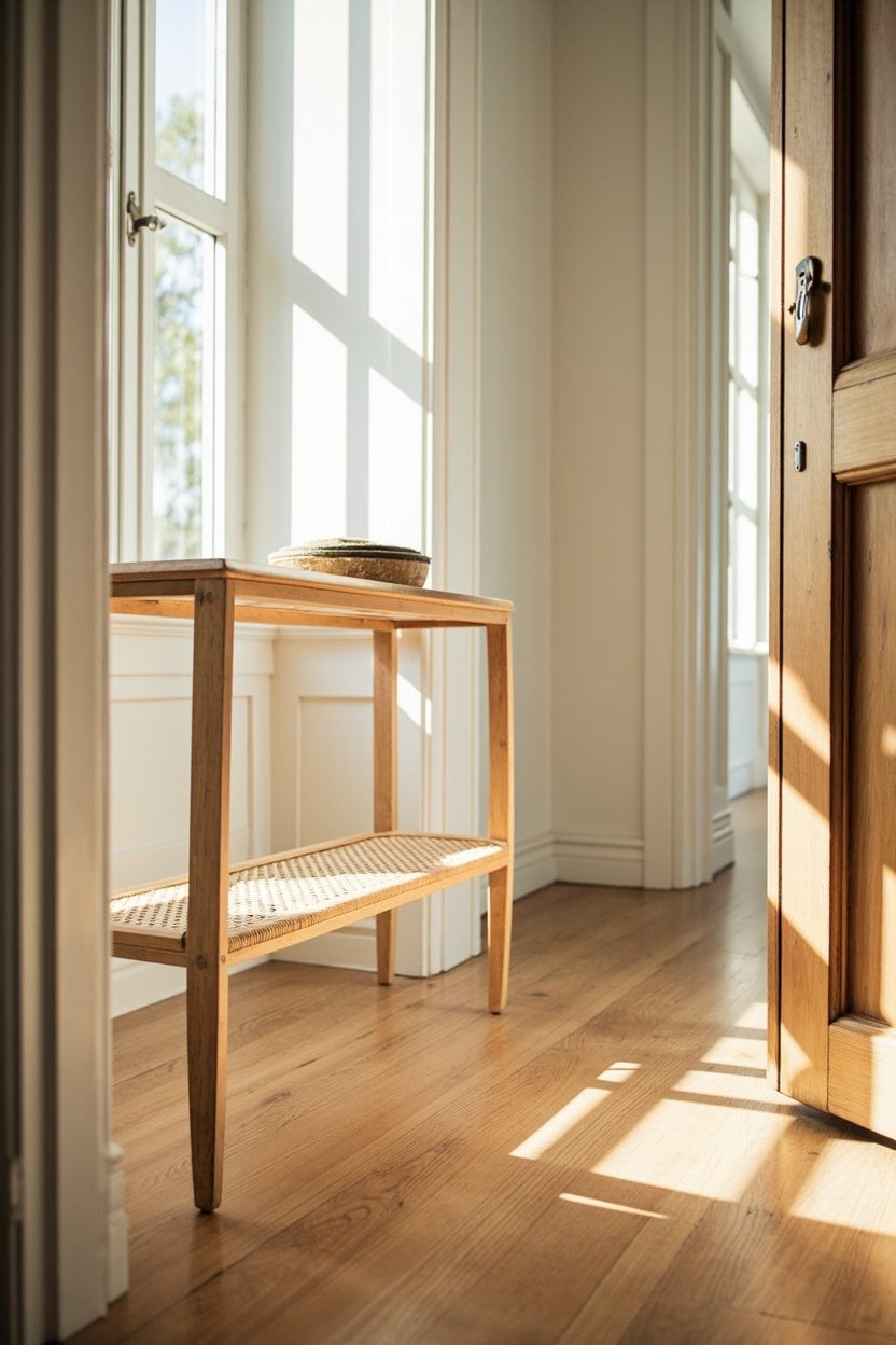 Rattan Shelf Thin Entryway Table