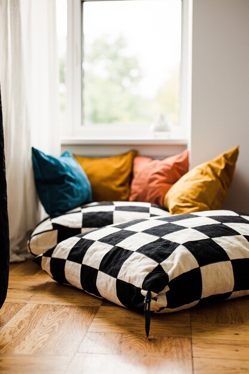 Retro Checkerboard Floor-Cushion Pop