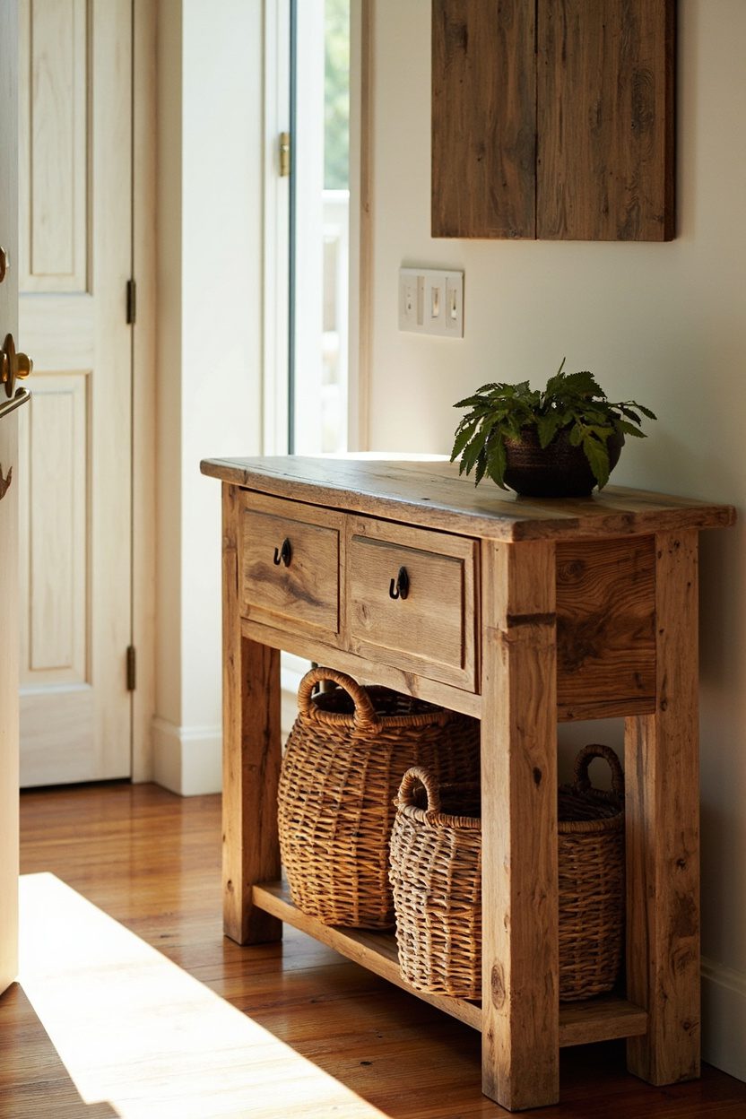 Rustic Entryway Table with Baskets