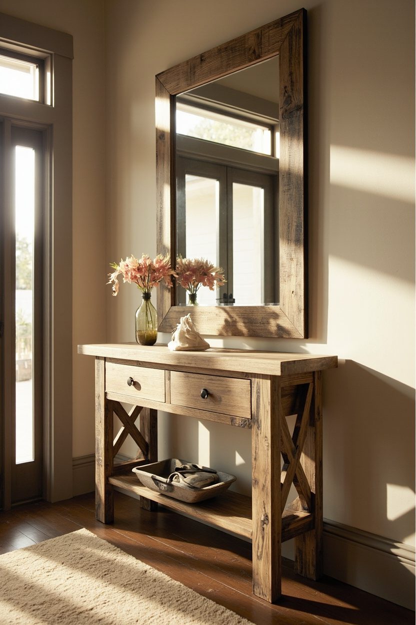 Rustic Entryway Table with Mirror