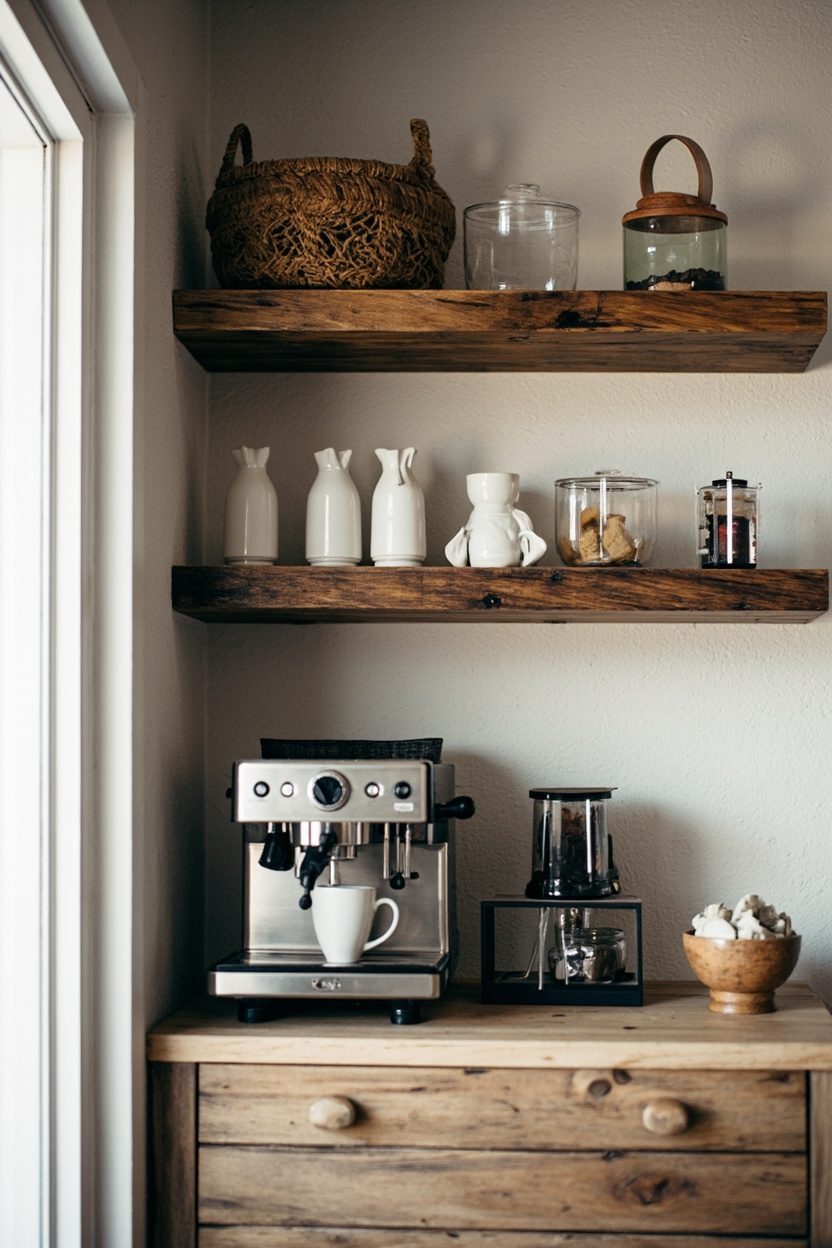 Rustic Floating Shelves Coffee Nook
