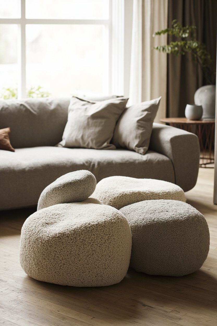 Sculptural Ottomans As Coffee Tables