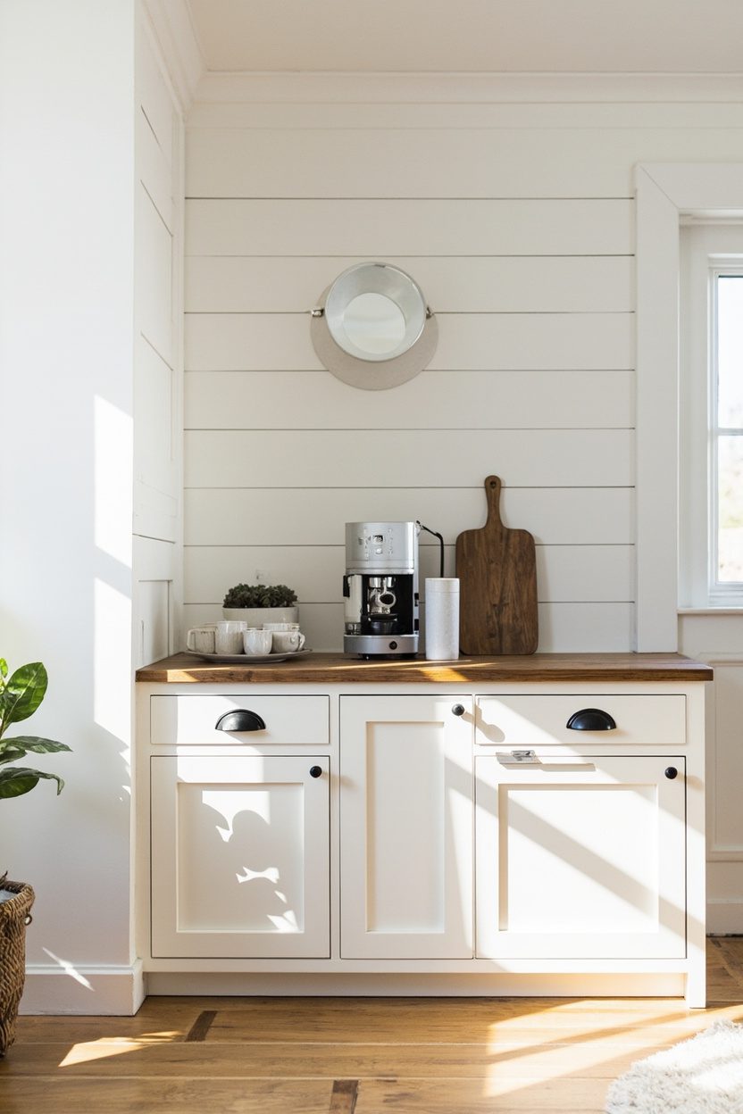 Shiplap Backdrop Coffee Cabinet