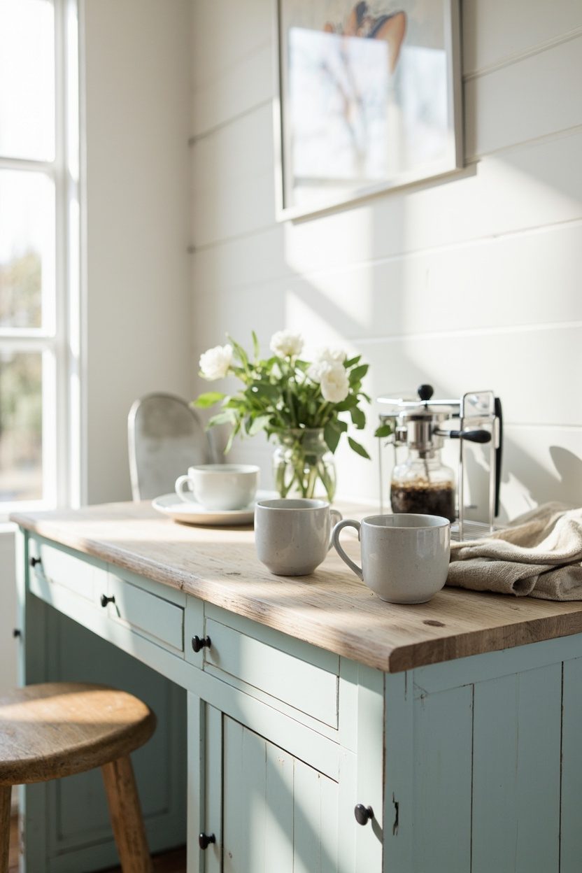 Soft Blue Farmhouse Coffee Nook