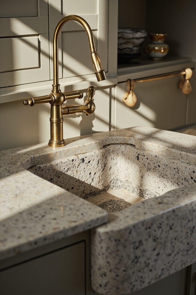Stone Farmhouse Sink And Brass