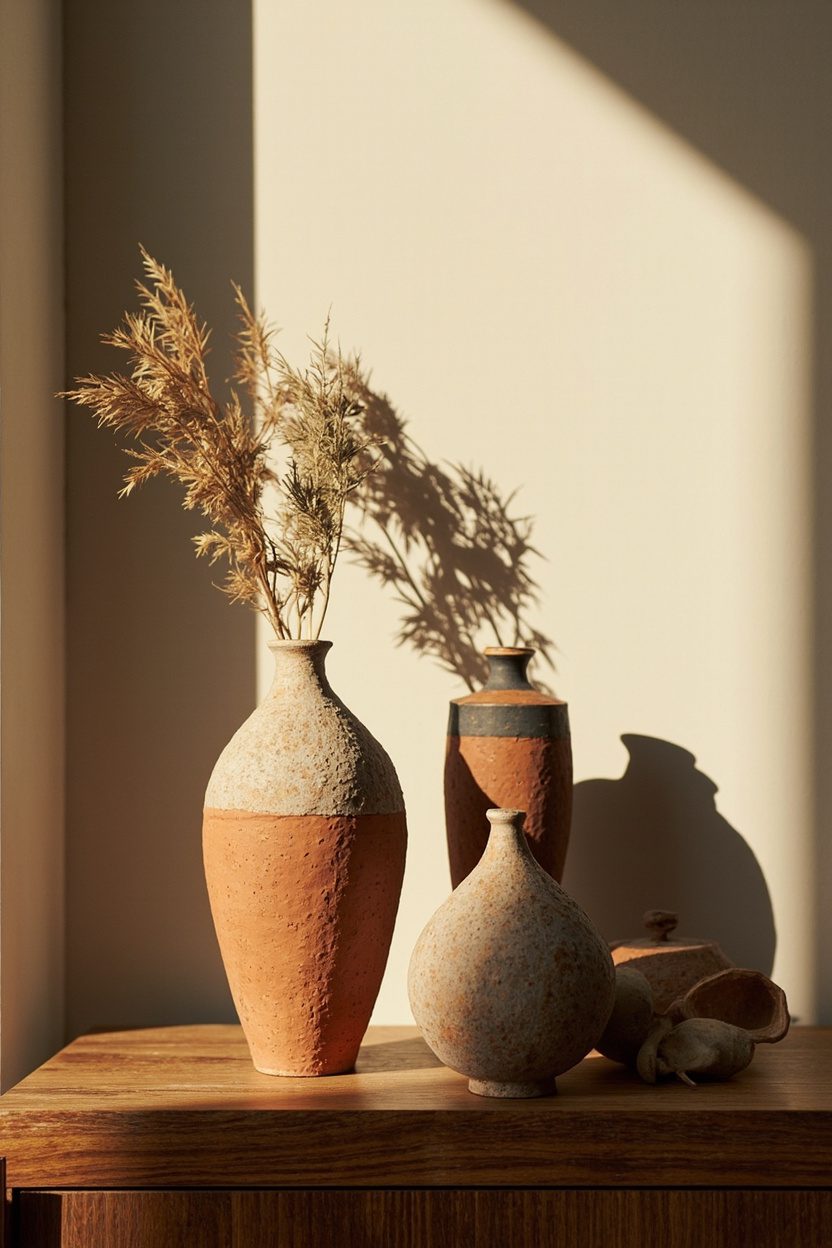 Textured Stoneware Vases on Sideboards