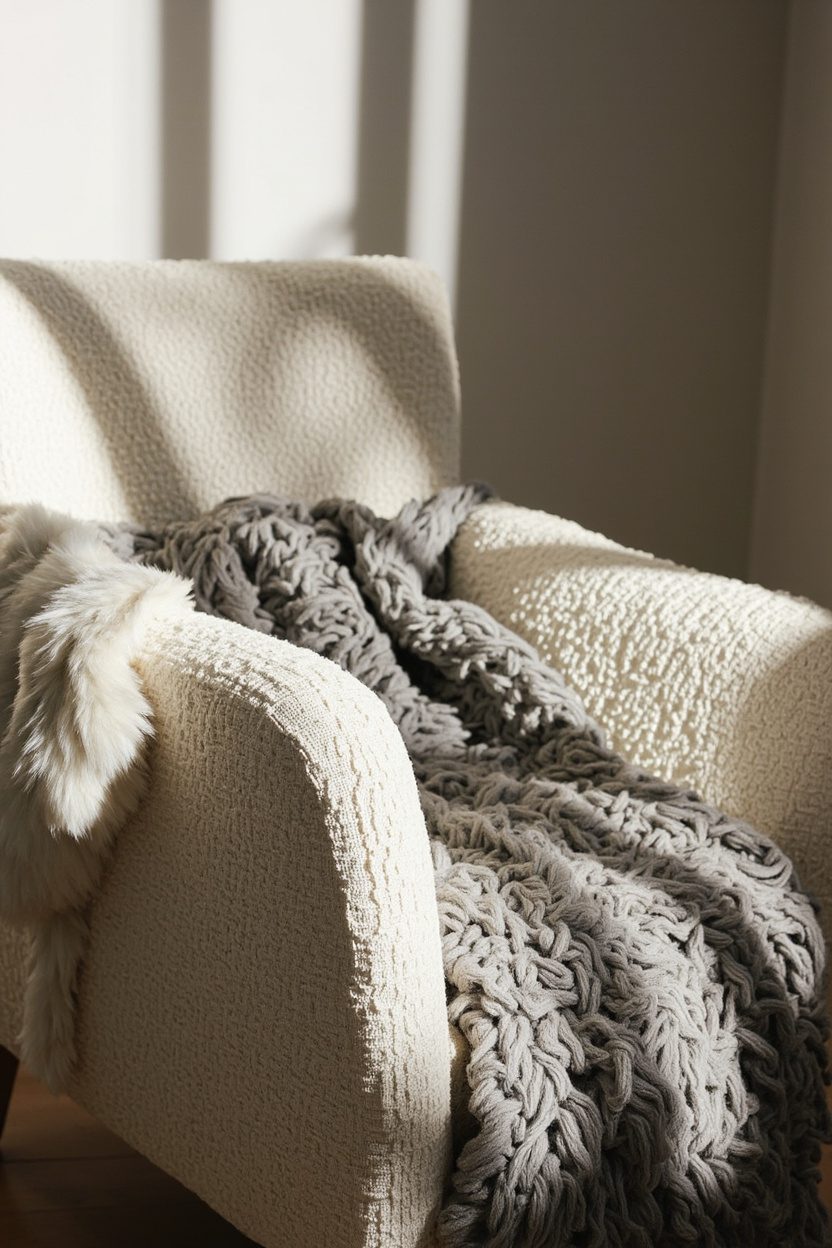 Textured boucle and wool upholstery
