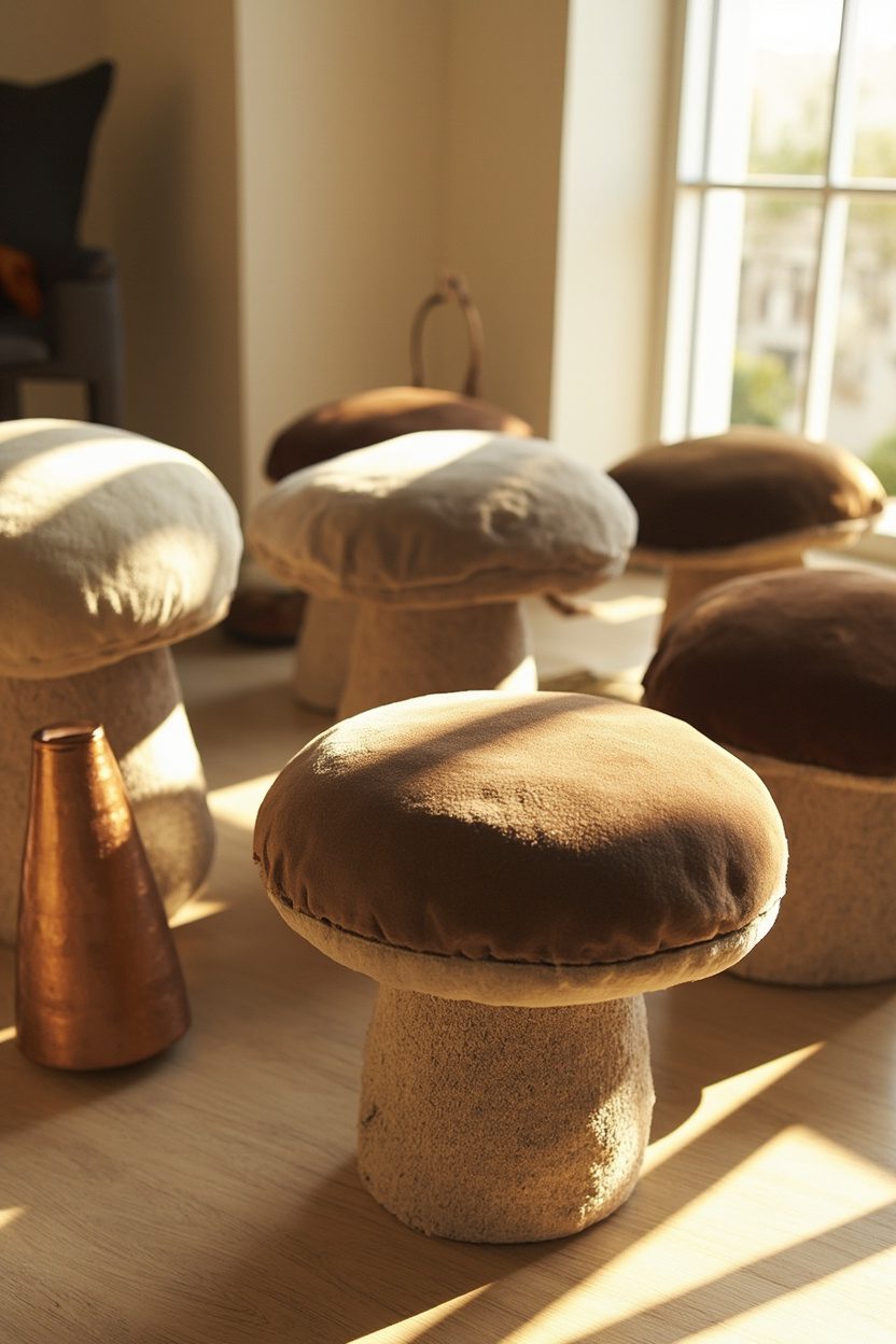 Velvet Mushroom Ottomans