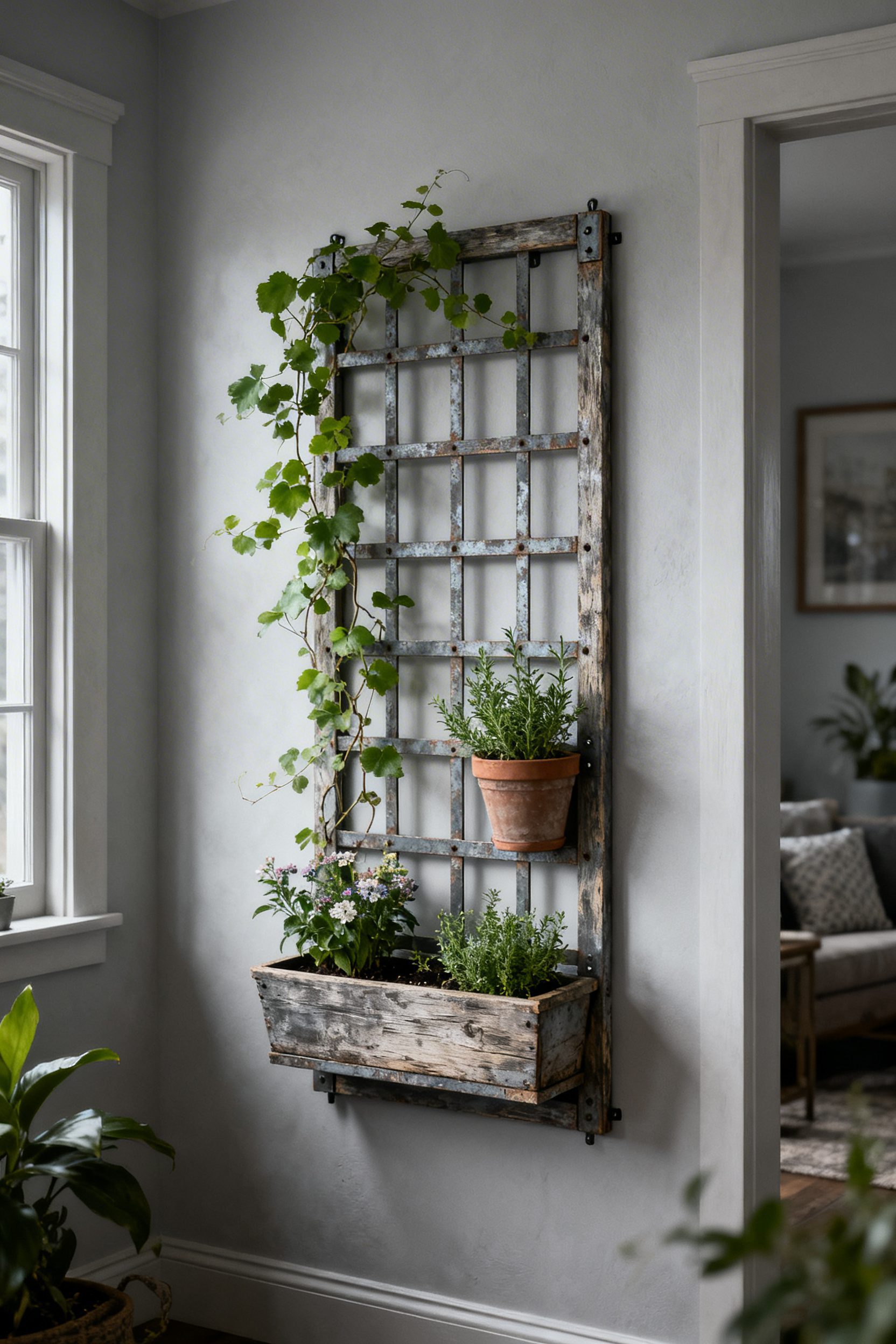 Wall-Mounted Trellis with Planters