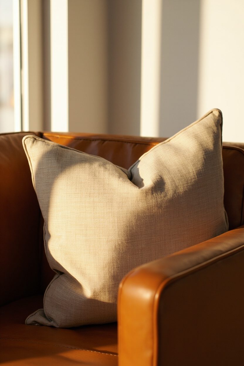 Warm Beige Lumbars on Leather Chair
