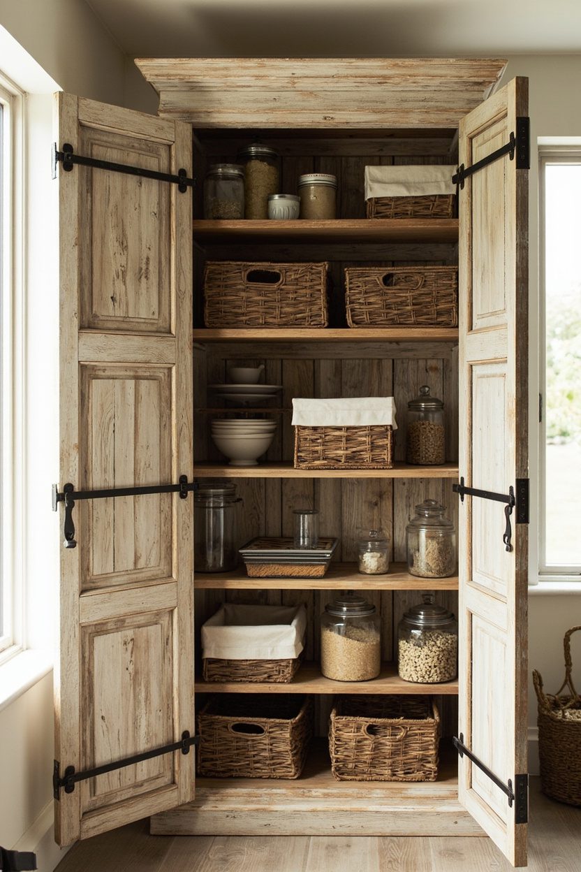 Weathered Armoire As Pantry Storage