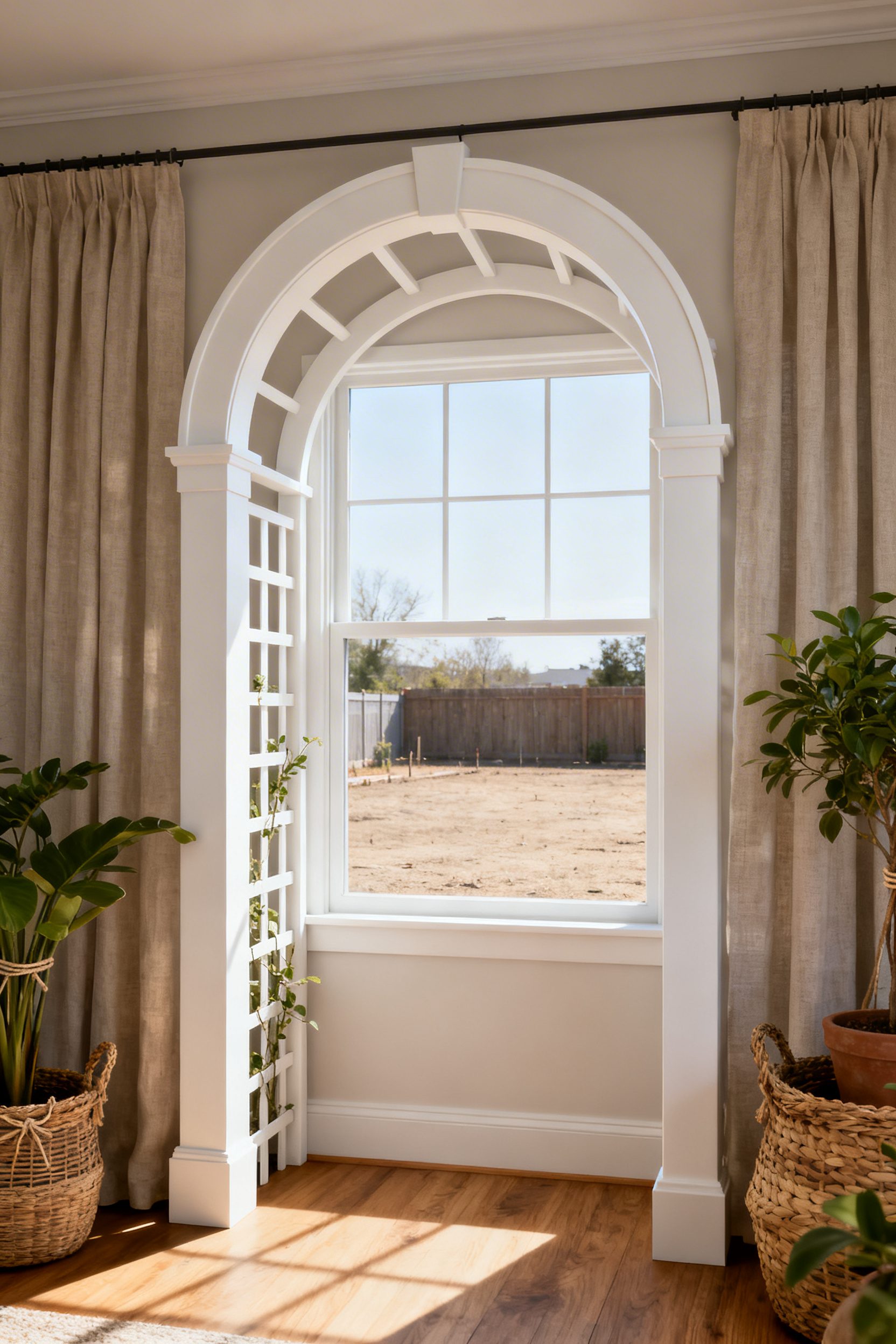White Arch Framing a Bare Yard