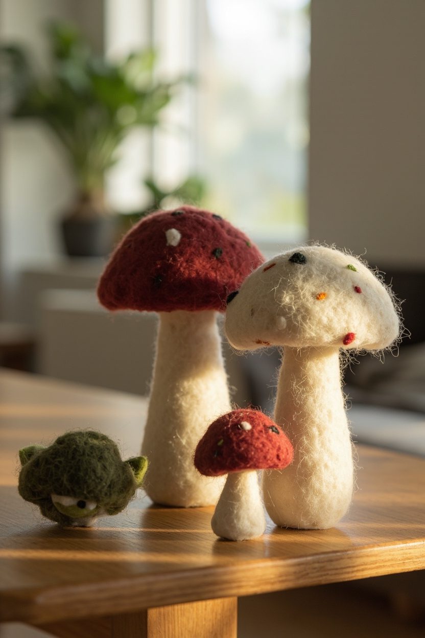 Wool Needle-Felt Mushroom Ornaments