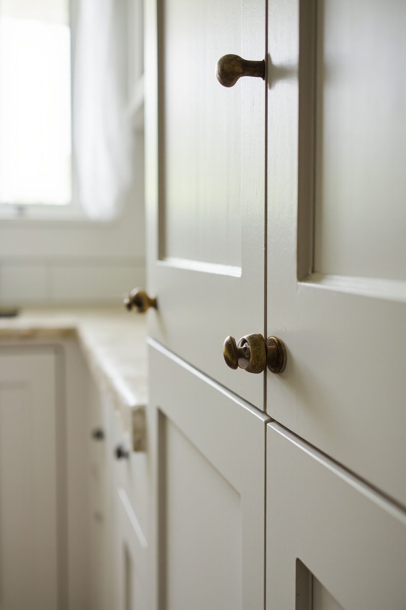 Aged Brass Latches on Shaker Doors